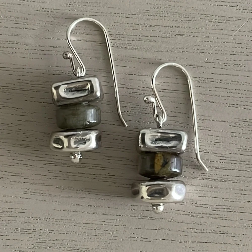 HTF Vintage Silpada Sterling Silver & Labradorite French Wire Earrings W0724
